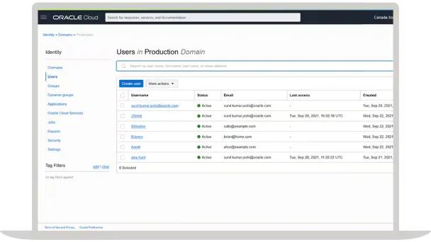 User in production domain table