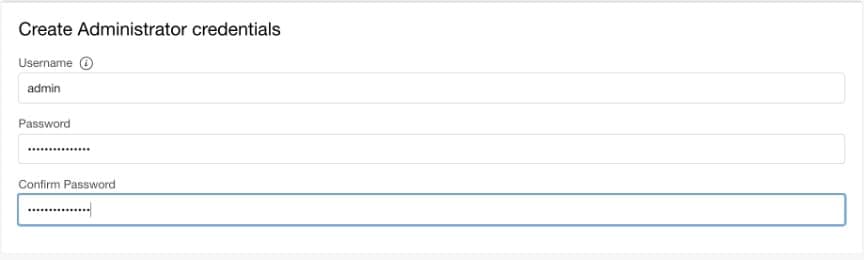captura de pantalla de creación de credenciales de administrador