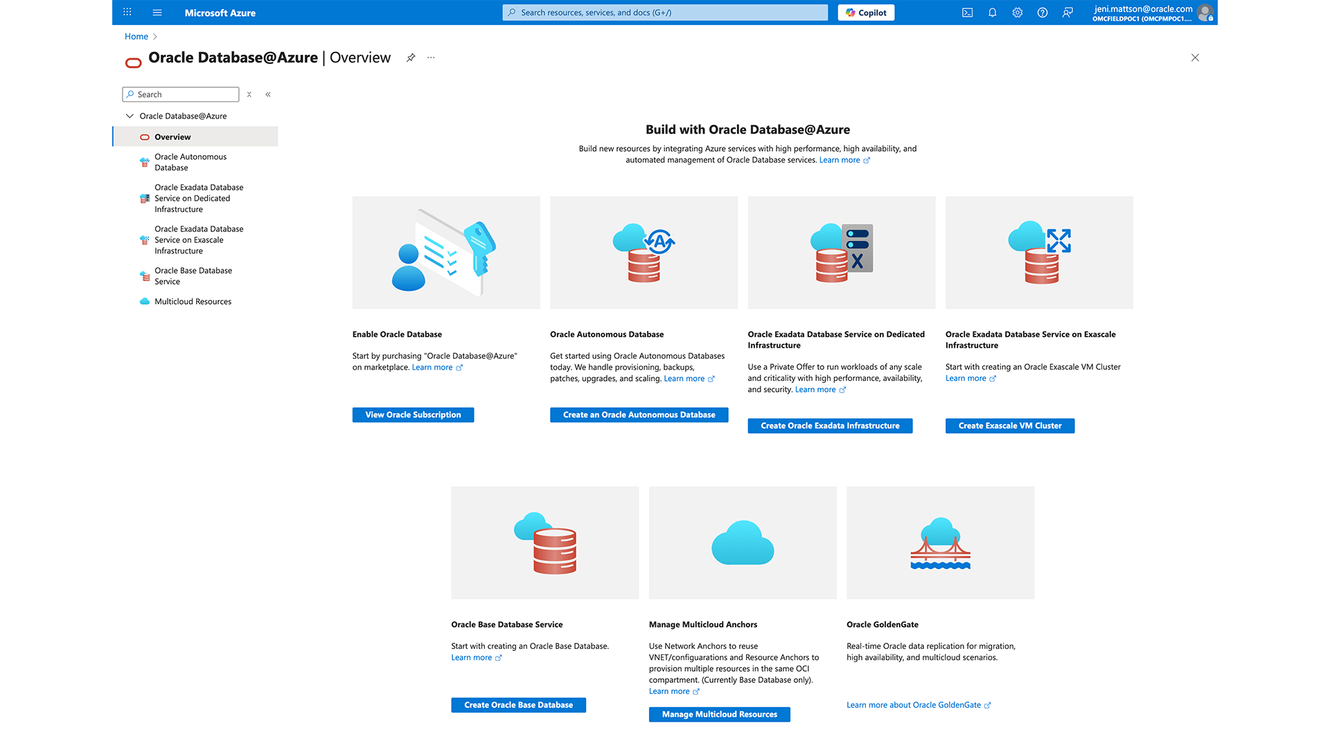 Oracle Database@Azure Overview view