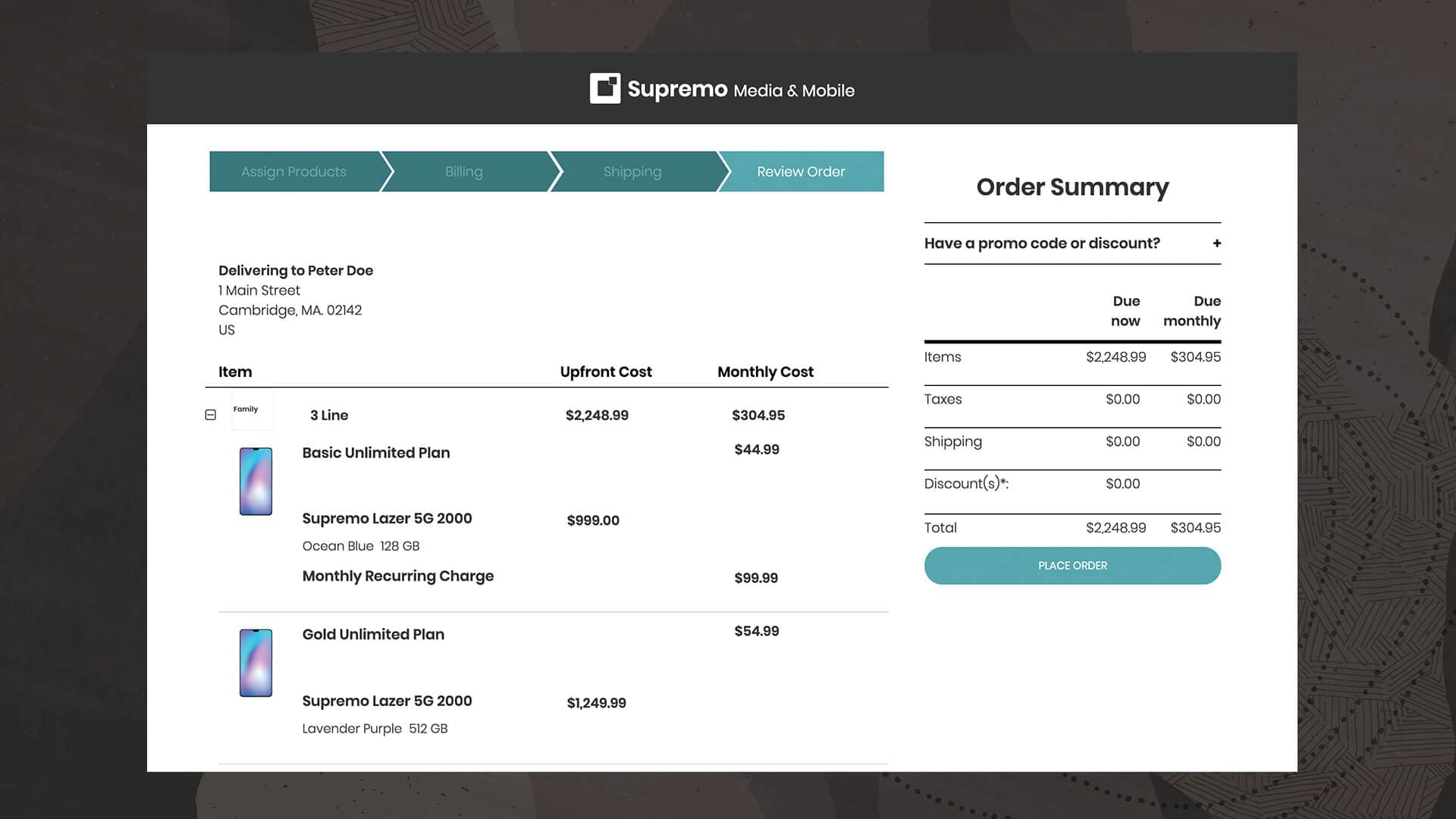 Order summary website page