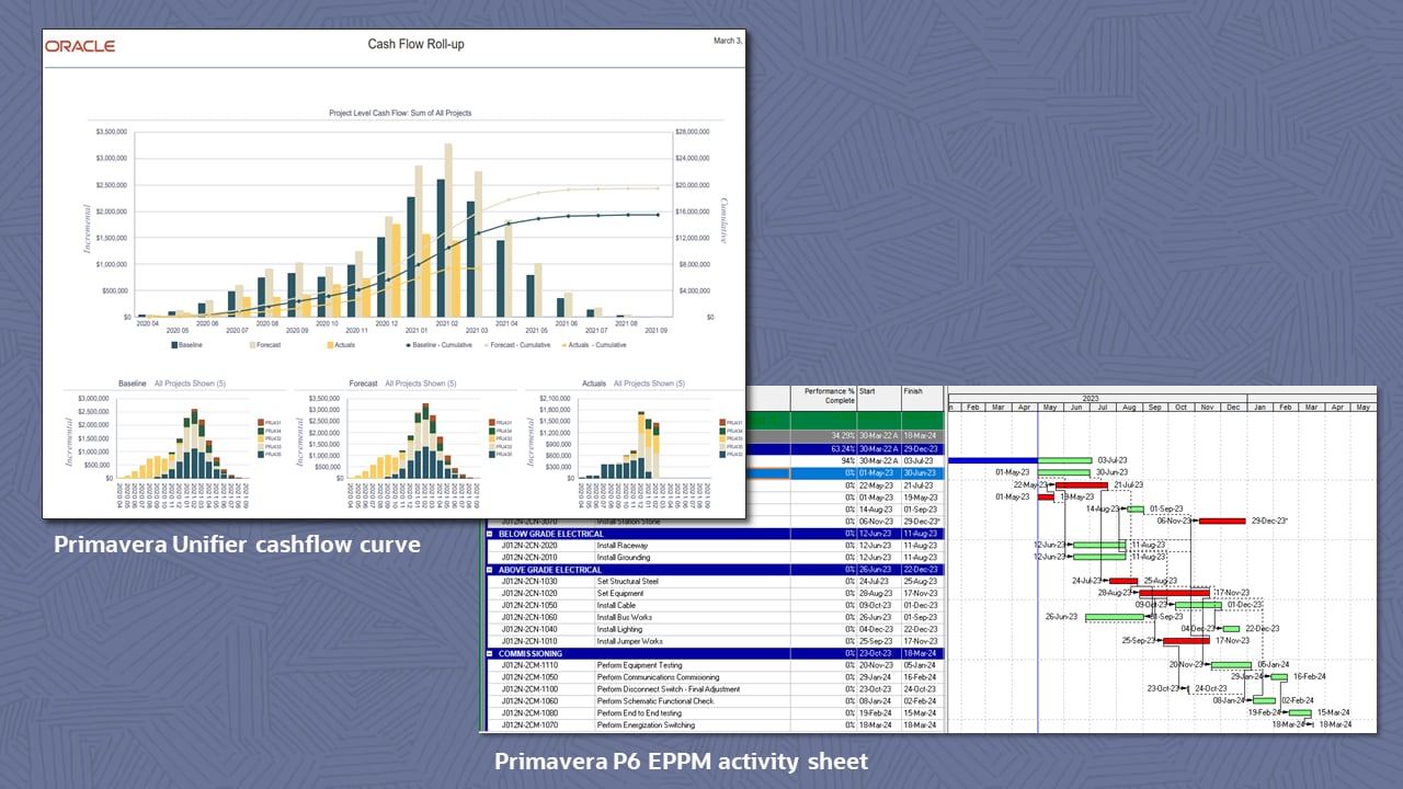 Primavera UnifierのキャッシュフローとPrimavera P6のアクティビティシート（画像）