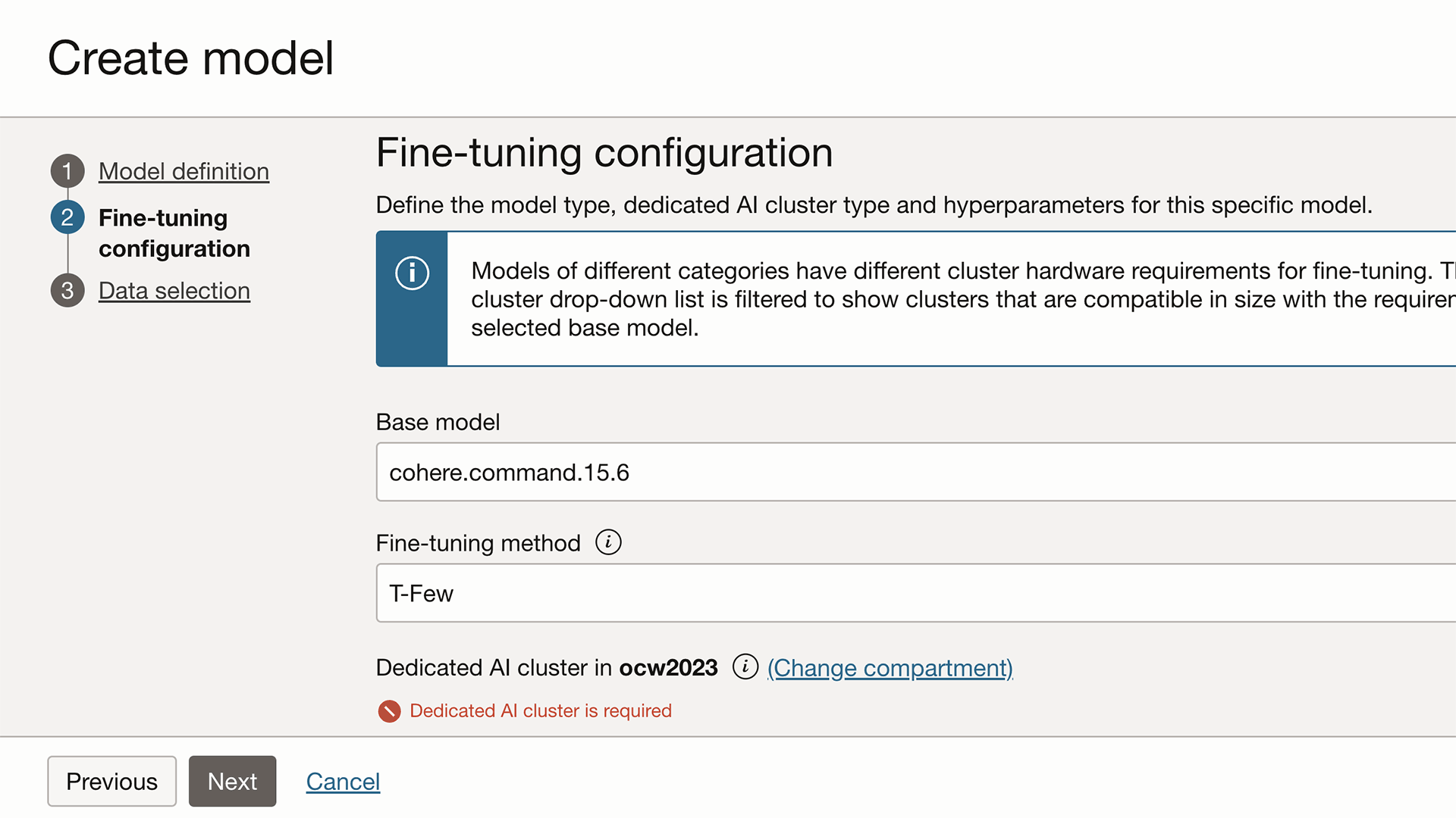 Fine-tuning configuration section view, details below