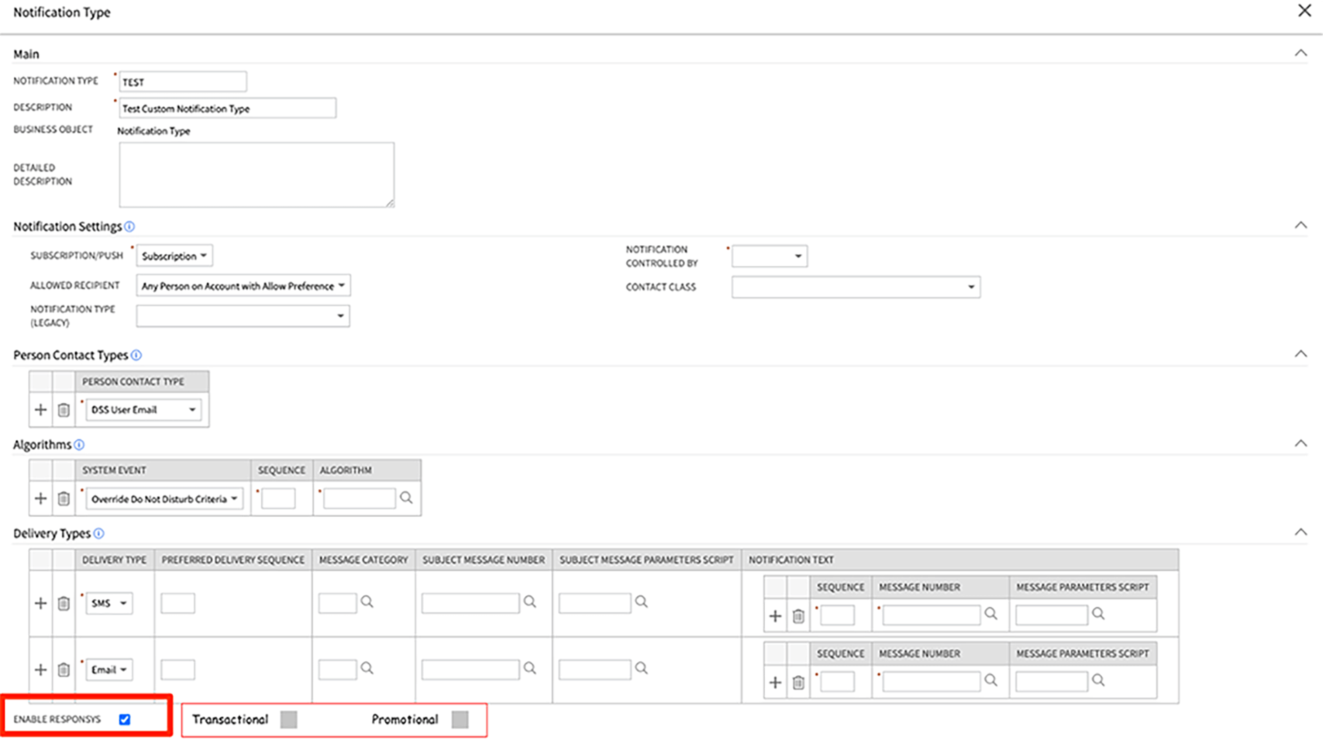 CIS notification type screen