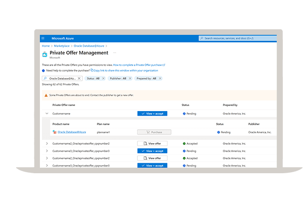Purchase Oracle Database@Azure through the Azure Marketplace.