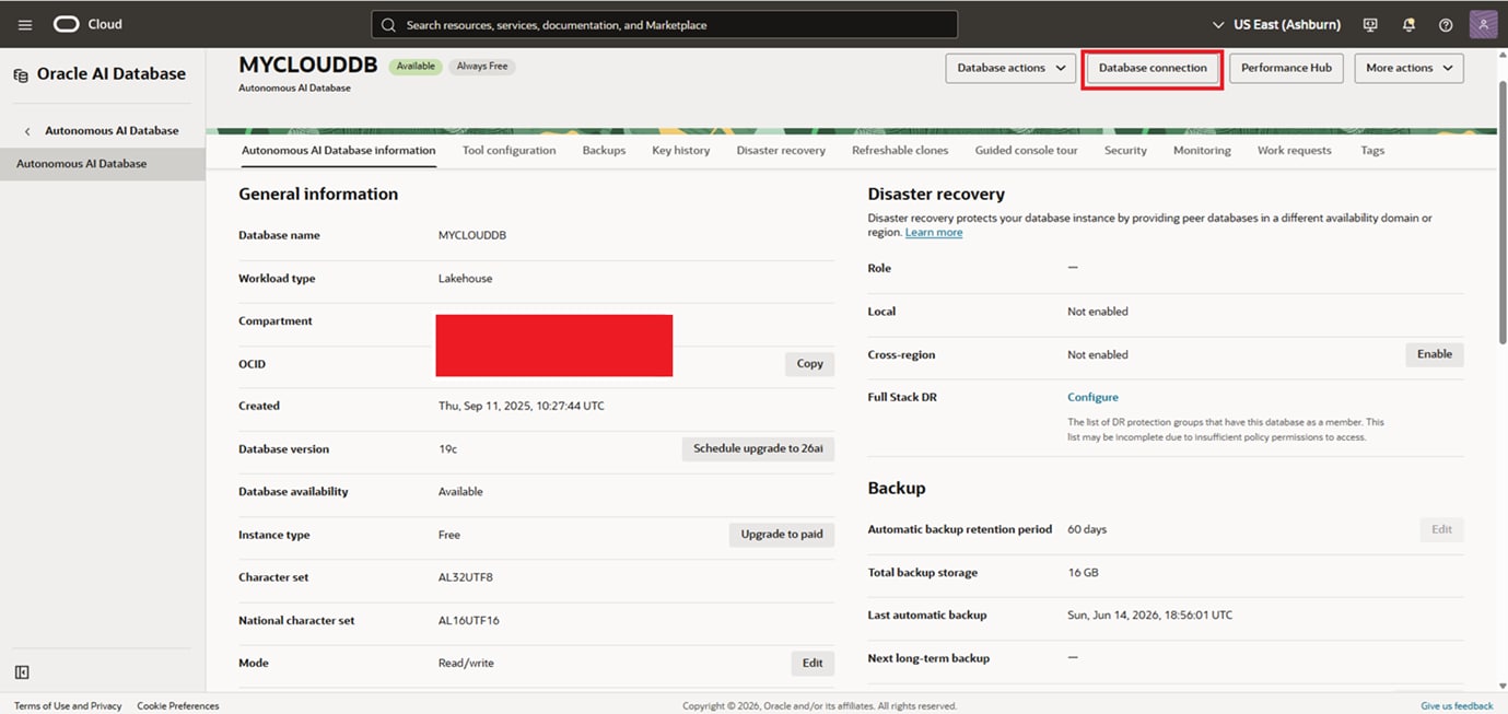 Screenshot of Oracle Autonomous Cloud database creation button