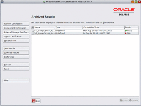 The image shows the screen shot of Certification Logs on GUI. You can use this screen to check the log files of certified system or components. These files help you figure out why a test may be failing.